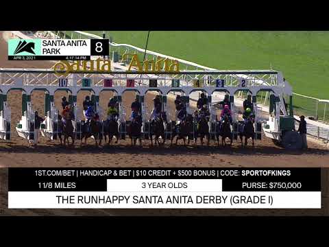 Rock Your World wins the Grade 1 RUNHAPPY Santa Anita Derby on April 3rd, 2021.