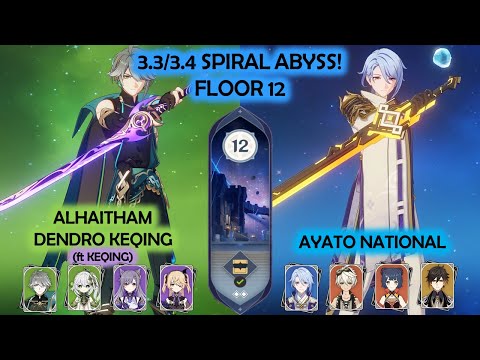 3.3/3.4 Spiral Abyss Alhaitham Spread Aggravate & Ayato National Floor 12 Genshin Impact