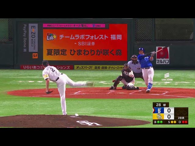 【2回表】ホークス・C.スチュワート・ジュニア ベイスターズのルーキー・牧に先制ホームランを許す 2021/7/28 H-DB(エキシビションマッチ)