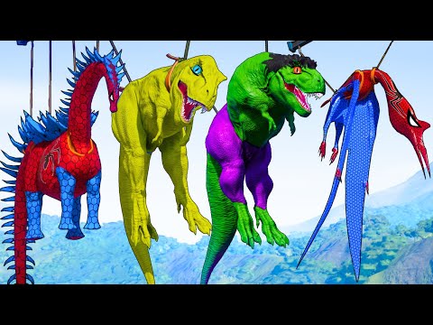 All SuperHero Dinosaurs and Spiderman TRex vs Carnivore Dinosaurs Battle  Jurassic World Evolution 2