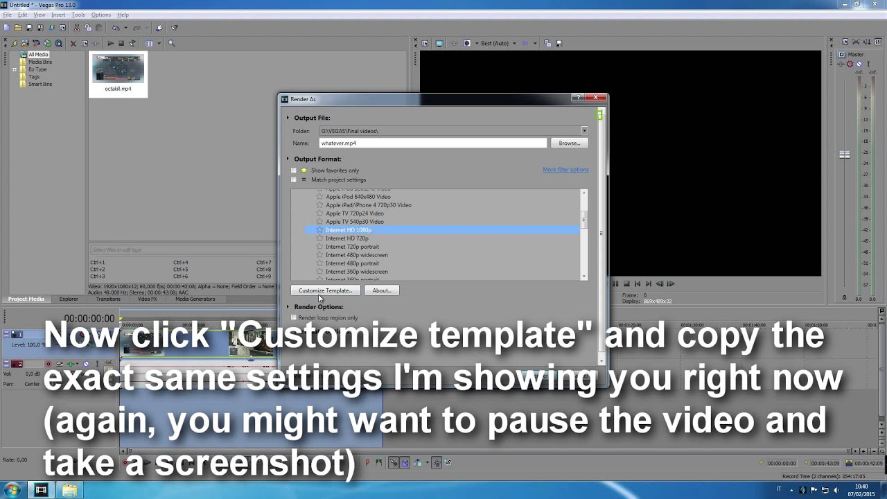 Sony Vegas Pro 13 - BEST Rendering Settings for YouTube 1080p 60FPS [Tutorial]