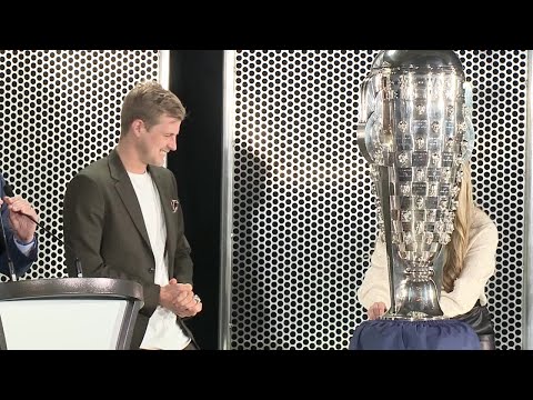 Marcus Ericsson on Borg-Warner Trophy
