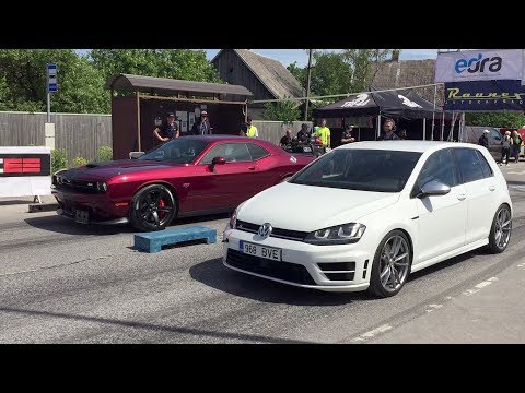 VW Golf R vs Dodge Challenger SRT 392 1/8 mile drag race