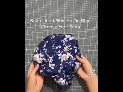 Satin Lined European Scrub Hat- Flowers on Blue with Fuchsia Pink Satin #fyp #scrublife #scrublife