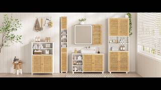 AOGLLATI Bad-Hochschrank mit Bambustüren & Schublade