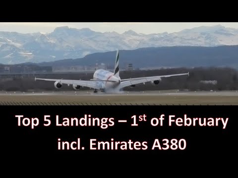 Top 5 landings - Morning rush - 1st February 2020 @ZRH Airport feat. A330, A340, A380, B777 (4K)