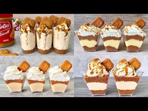 4 Easy NO BAKE Lotus Biscoff dessert cup recipes. Easy and Yummy!