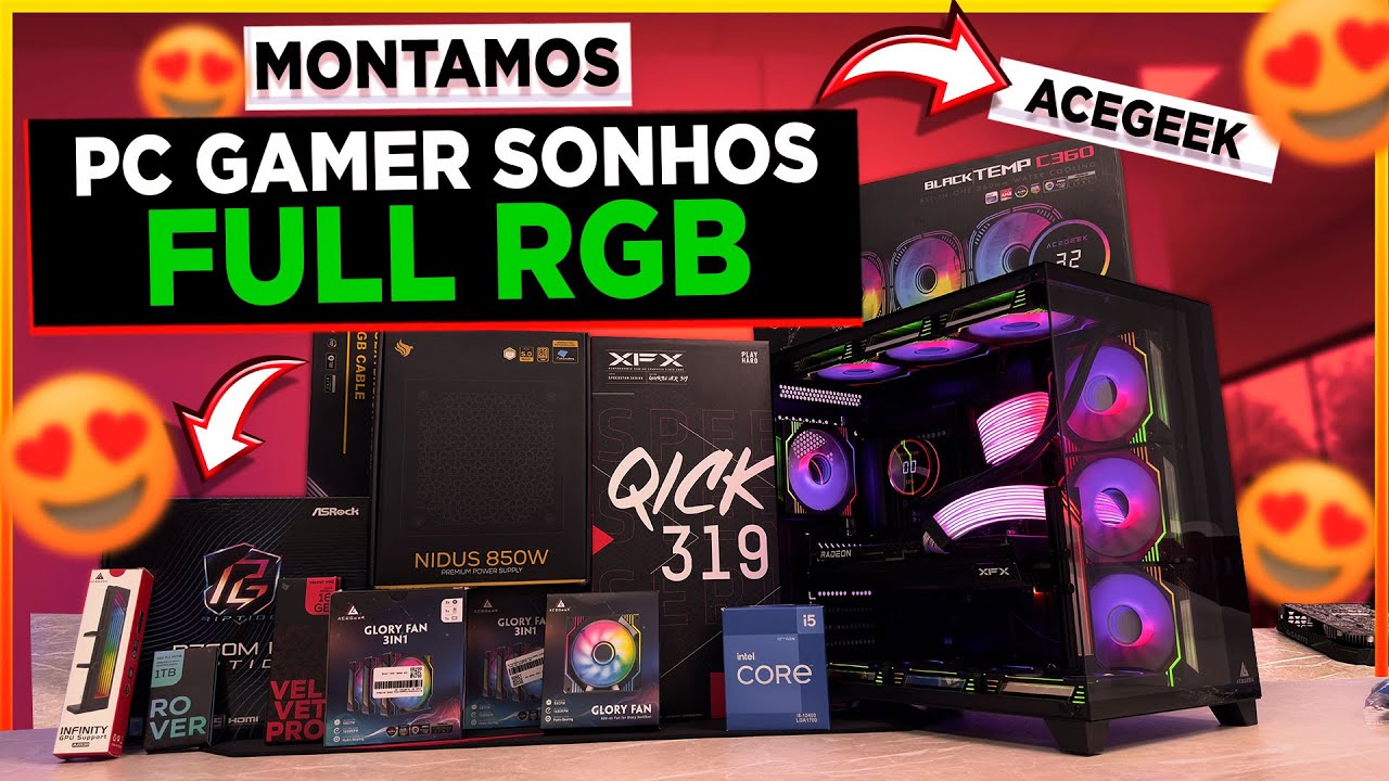 Montamos PC Gamer dos SONHOS Full RGB Rodar TUDO ✅ Gabinete Aquario, 10 Ventoinhas da Acegeek
