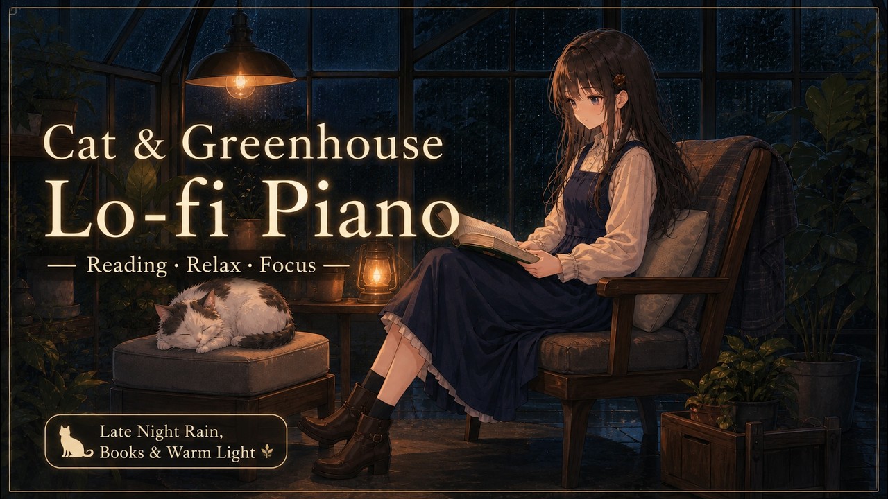 【読書用Lo-fi Piano BGM】猫と温室で夜は更ける 🐱｜作業・リラックス