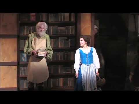 Belle greets townsfolk in Beauty and the Beast Broadway