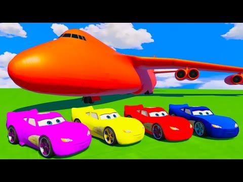 COLOR MCQUEEN CARS on BIG PLANE TRANSPORTATION - LEARN COLORS with SPIDERMAN 3D ANIMATION FOR KIDS