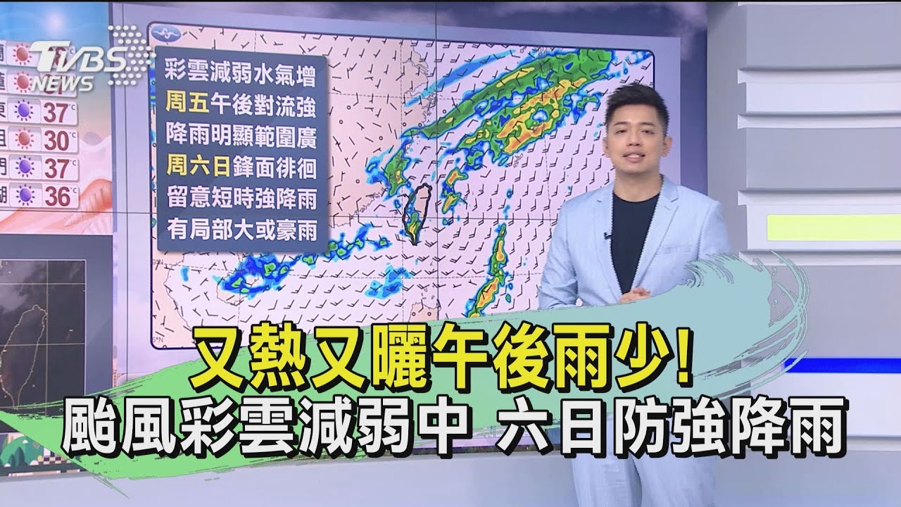 又熱又曬午後雨少!颱風「彩雲」減弱中 六日防強降雨
