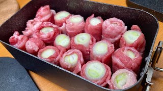 黒メスティンでネギロールすき焼きをして最後の割と濃いめハイボールをキメるだけの動画