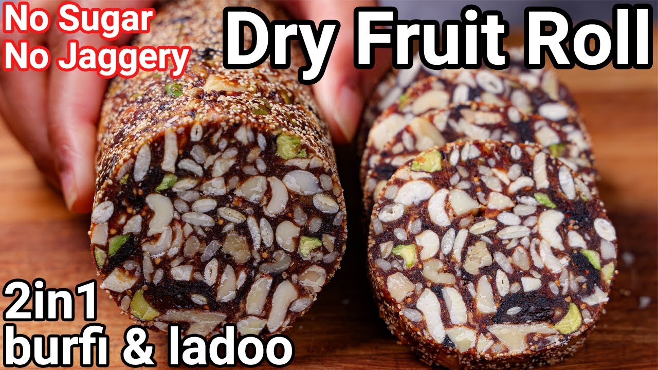 2 in 1 Dry Fruit Barfi Roll & Laddu Raksha Bandhan Special | No Sugar No Jaggery Khajur Sweet Mithai