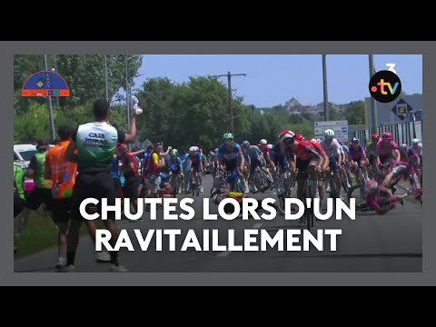Course cycliste la Route d'Occitanie CIC 2025 - Étape 2 : Chutes lors d'un ravitaillement