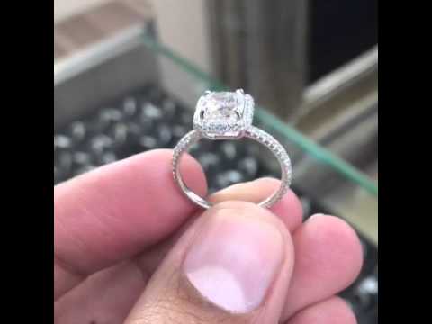 ER-SOLD-224 - 2.14 Carat F-VS1 Cushion Cut Diamond Engagement Ring 18k White Gold Pave Halo