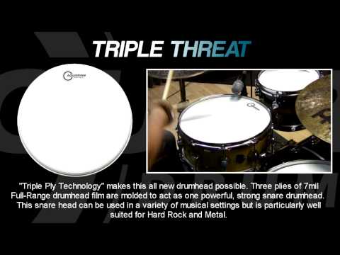 Aquarian TRP14 14" White Texture Coated Triple Threat Snare Drum Head w/ Video Link image 2