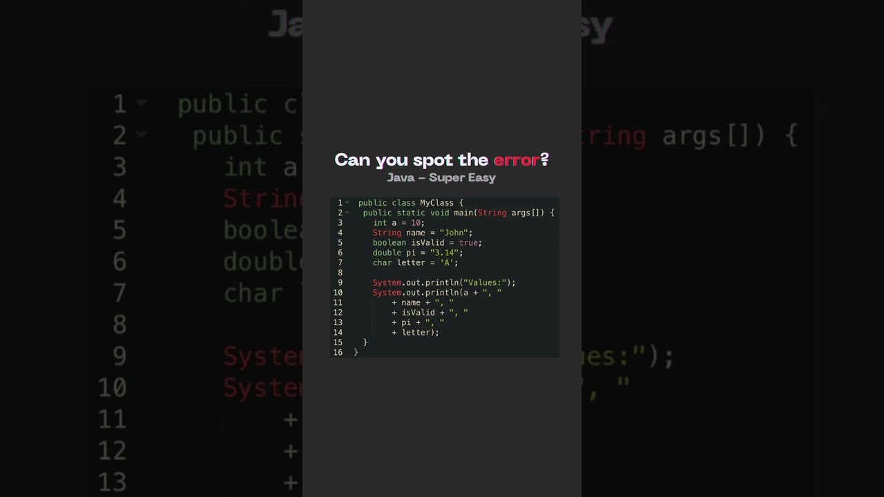 Find the compiler error! 8/10 - Junior Java Beginner Interview Question - Answer in description