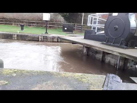 Storm Caira testing Flood Gates on  the River Calder at Stanley