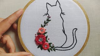 Floral cat Embroidery pattern || Tutorial || Hand embroidery for beginners - Let's Explore