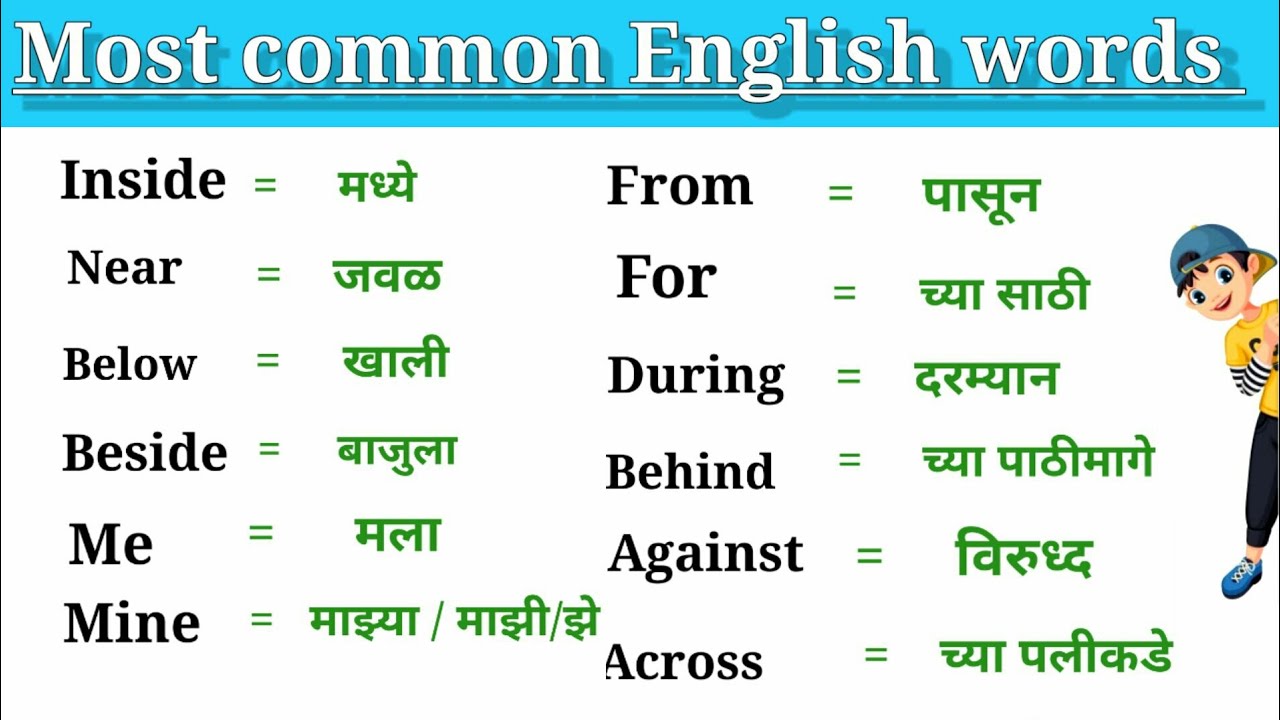 Watch video Most Common English words|English words with marathi meaning |basic words Now Most Common English words|English words with marathi meaning |basic words