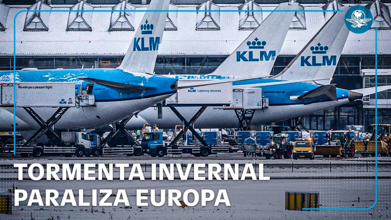 Europa bajo la nieve; caos en aeropuertos y trenes por tormenta invernal