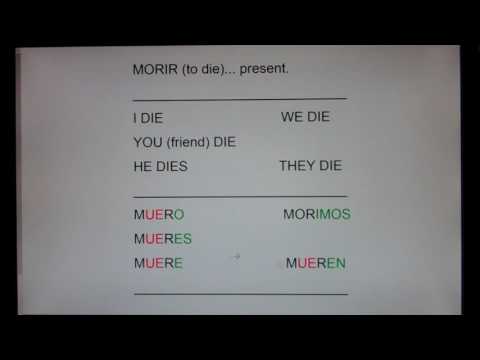 MORIR (to Die) present forms:  muero, mueres, muere, morimos, mueren...