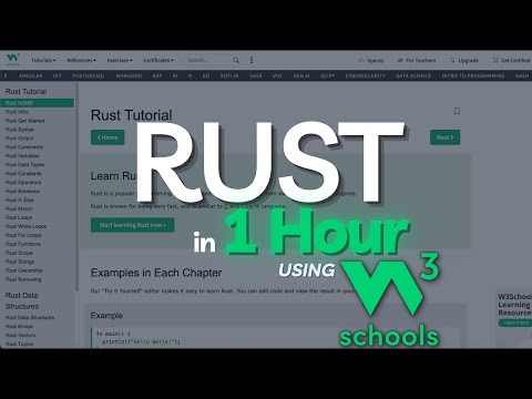 W3Schools Rust Tutorial in 1 Hour | Learn RUST Programming using W3Schools