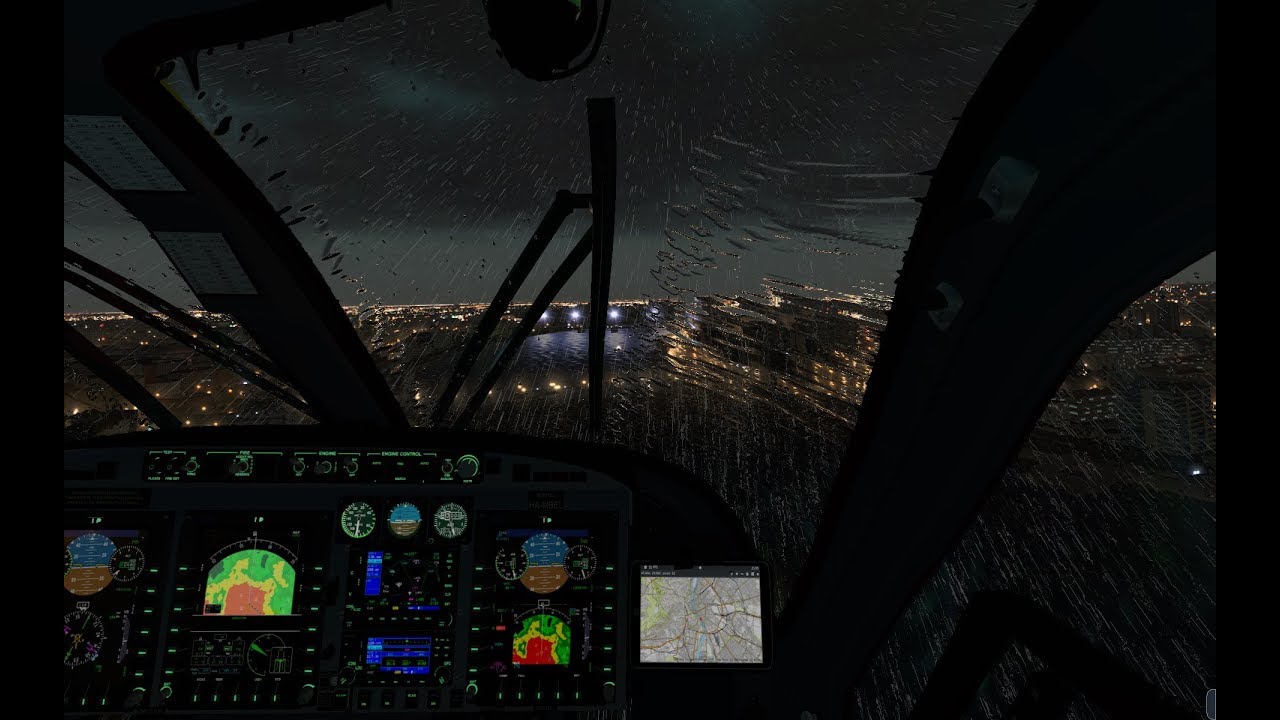 X-Plane 11 - Medical patrol above Budapest at a rainy dusk