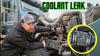Fixing a coolant leak on a semi truck (Freightliner FLD)