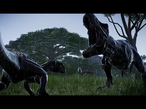 T Rex Vs Indoraptor Breakout & Fight - Jurassic World Evolution Dinosaurs Fighting