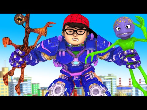 Giant Nick Hulkbuster rescue Police City vs Giant Zombie Alien and Siren Head - Scary Teacher 3D