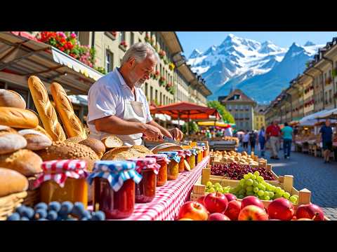 TRADITIONELLER SCHWEIZER BIO-BAUERNMARKT | MORGENSpaziergang durch Bern | SCHWEIZ IN 4K 🇨🇭