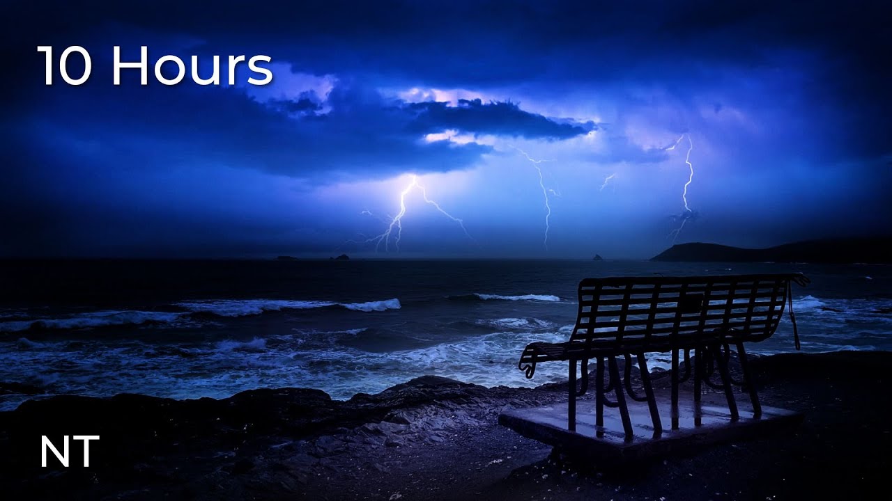 Ocean Thunderstorm Sounds & Lightning at the Beach | Ocean Waves & Thunderstorm Sounds for Sleep