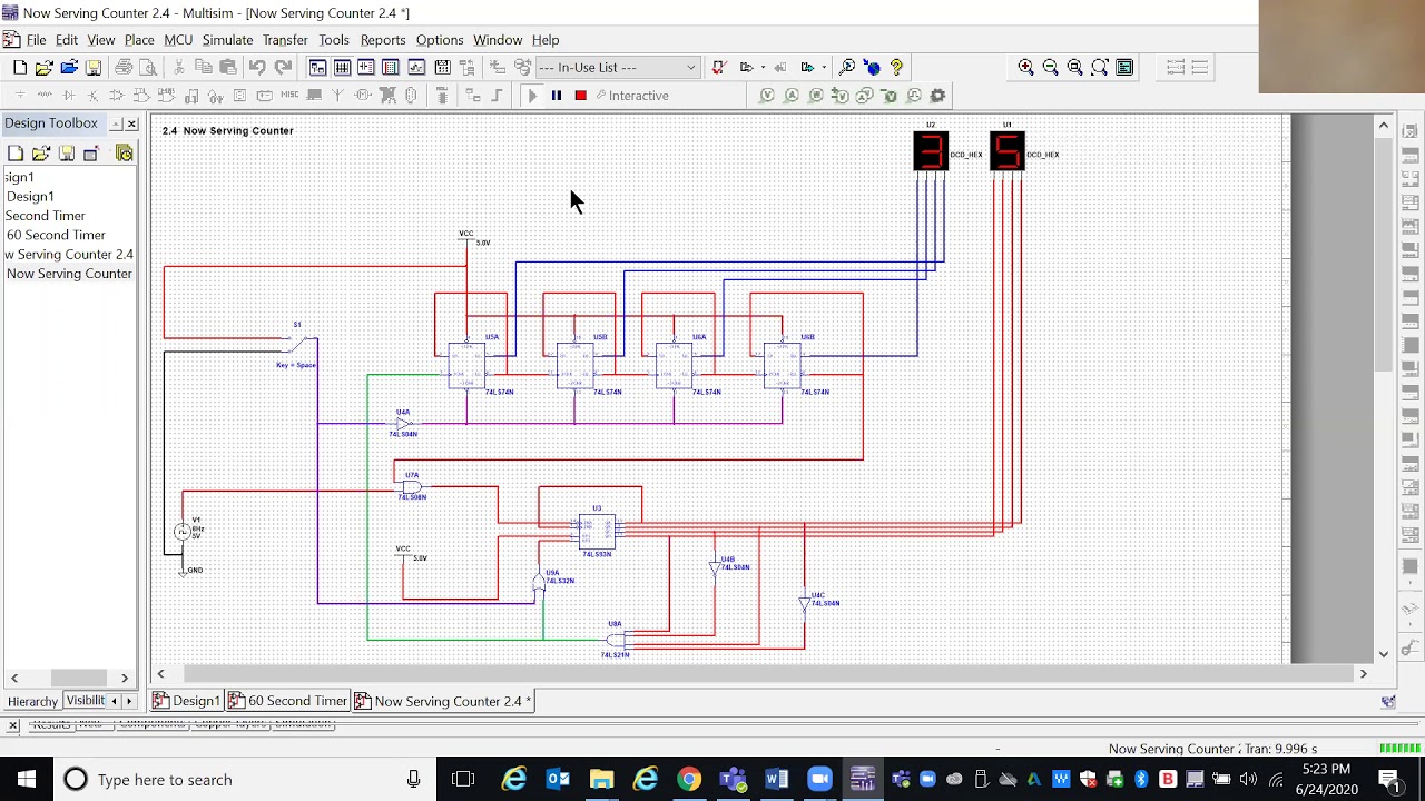 Digital Electronics - Now Serving Circuit designed in Multisim
