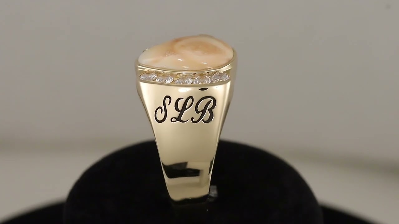 Custom 14 k Elk Ivory Ring with Antlers and Diamonds