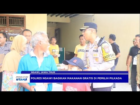 POLRES NGAWI BAGIKAN MAKANAN SEHAT KEPADA MASYARAKAT SAAT PEMUNGUTAN SUARA