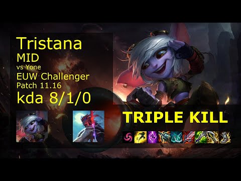 Tristana Mid vs Yone - EUW Challenger 8/1/0 Patch 11.16 Gameplay