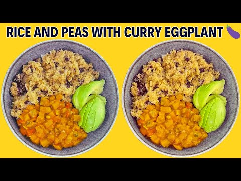 "Curry Eggplant Over Rice and Peas: A Flavor Explosion! 🍆"