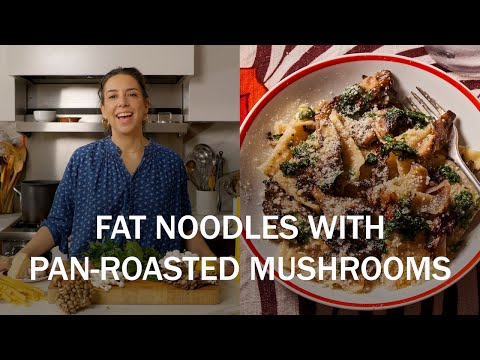 Fat Noodles with Pan-Roasted Mushrooms and Crushed Herb Sauce | That Sounds So Good