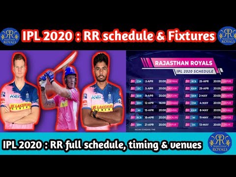 IPL 2020 = Full Schedule,Fixtures, Timings and Venues of Rajasthan Royals (RR)