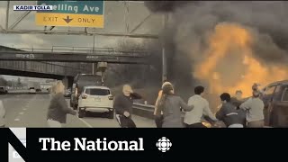 #TheMoment strangers pulled a man from a burning vehicle