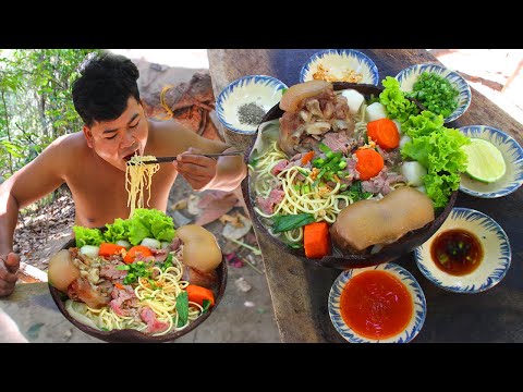 Cooking Cow Noodle Soup Recipe Eating So Delicious - Yellow Noodle Beef Soup with Hot Spicy Sauce