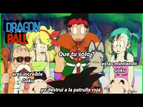 Goku le cuenta a sus amigos que destruyo a la patrulla roja ( The King )