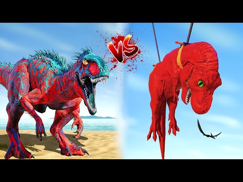 Red T-Rex vs Malusaurus vs Alien Indoraptor vs Spinosaurus Dinosaurs Fighting, Dinosaur Attack 🌍 JWE