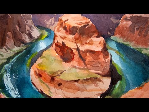 Watercolor painting Grand Canyon Horse Shoe Bend