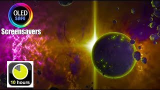 Nebula With Planets Screensaver With Space White Noise - 11 Hours - 4K - OLED Safe