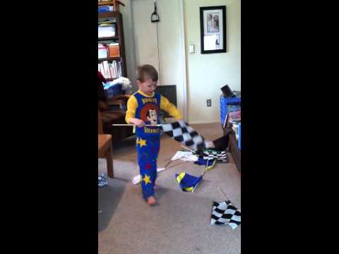 Three Year Old Throws the Checkered Flags