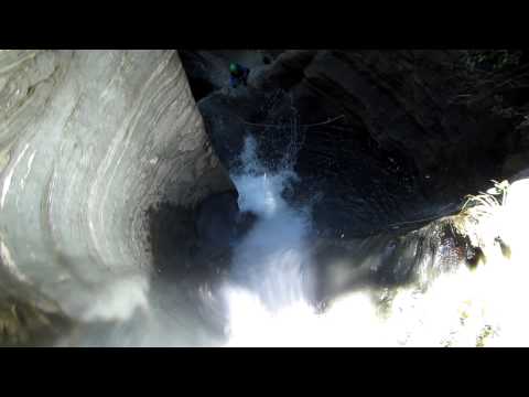 NZ Canyoning - Jenni down the Big Slide