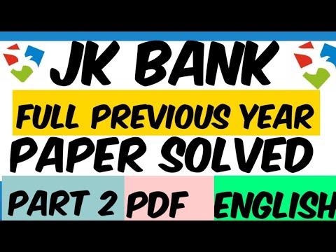 JK BANK FULL PREVIOUS YEAR PAPER SOLVEDðŸ†“WITH PDF|JK BANK RECRUITMENT|PART 2 ENGLISH|EXPLAINED|SOLVED